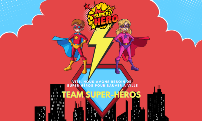 team super héros animation enfant pollution ville